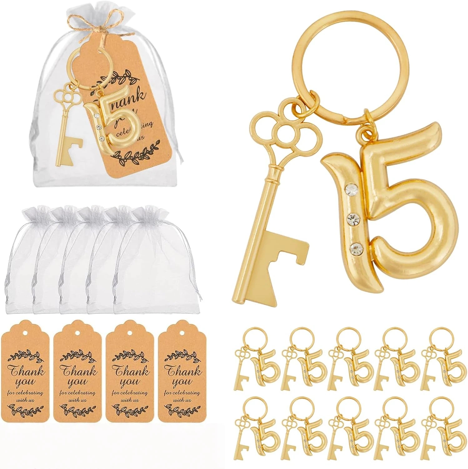 Bottle Opener Keyring - Quinceañera 15th Birthday Bottle Opener Keychain