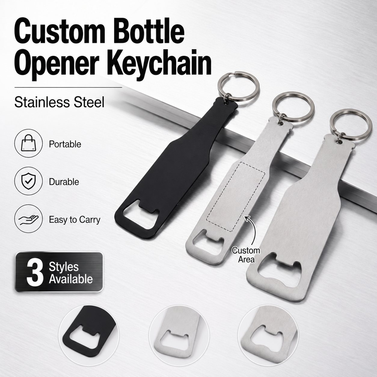 Bottle Opener Keyring - Custom Engraved Stainless Steel Bottle Opener